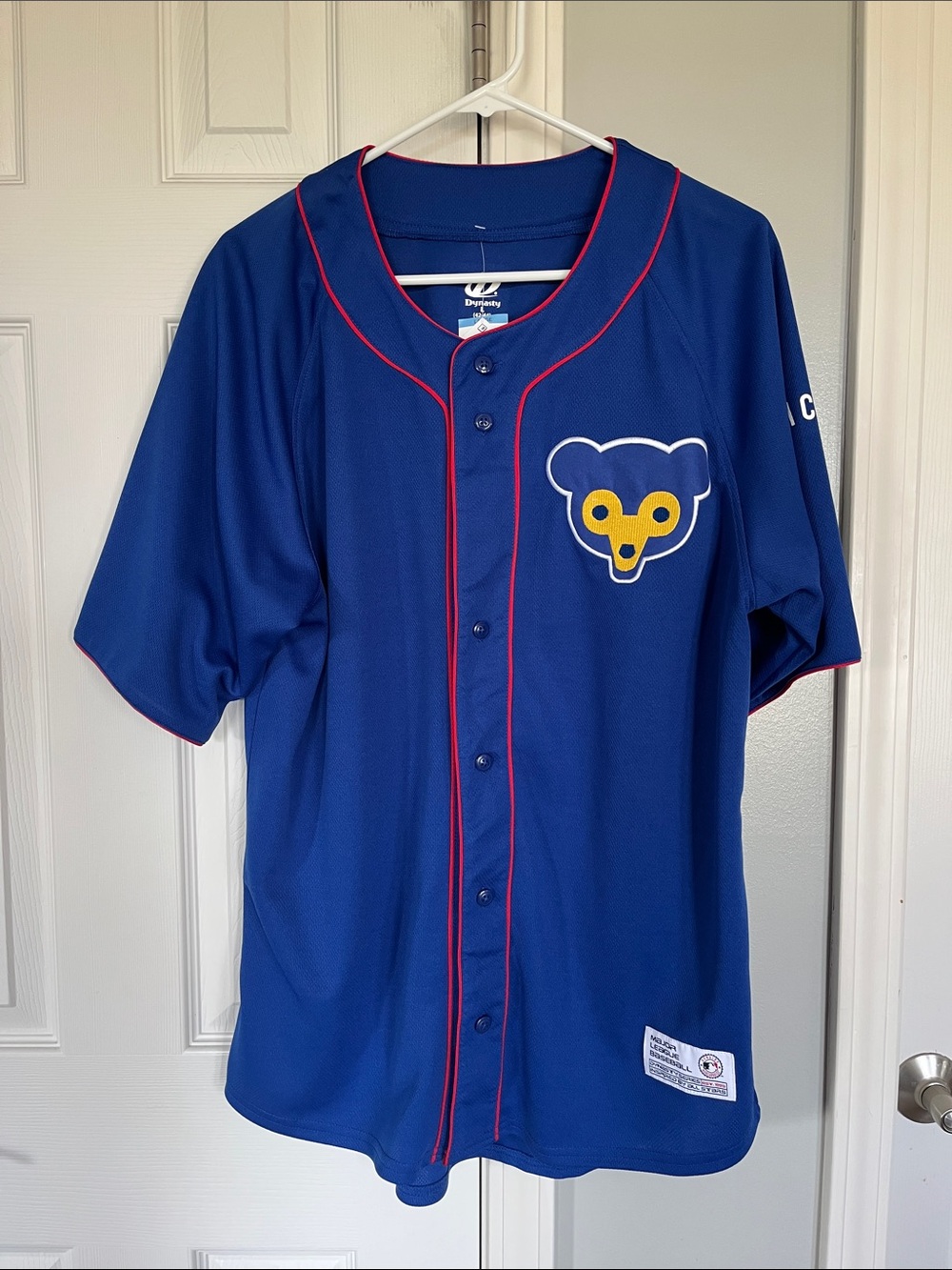 Chicago Cubs Jersey size Large Blue Baseball Jersey with Yellow Bear Patch NWT